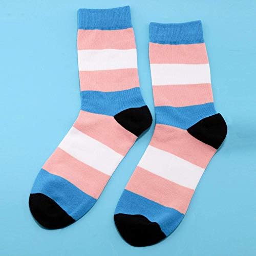 Jxgzso 2 парови трансродови чорапи со знаме на гордоста ЛГБТК подароци квир гордост Транс знаме цевки чорапи трансродова подарок