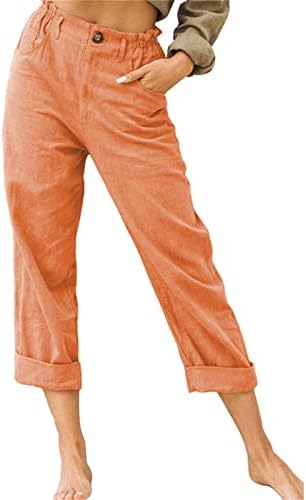 DGHM-jlmy дами цврсти памучни постелнина лабава обични панталони со висока половината широка нога лето култури фустани панталони