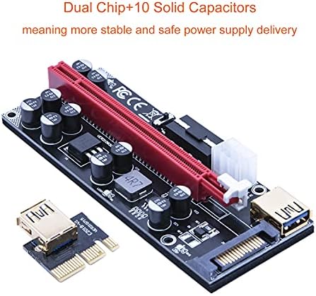 Mailiya 009S Pro Pcie Riser, Dual Chip PCI-Express GPU Riser, 16x до 1x напојуван адаптер за адаптер w/10 цврсти кондензатори/RGB LED