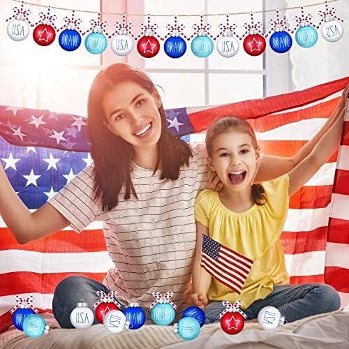 24 компјутери патриотски украси 4 -ти јули декорации за топка за дрвја пластични декорации на ден на независност црвено сини
