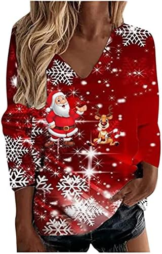 Божиќни Кошули За Жени Снегулка Срце Графички Обичен Пуловер Со Долги Ракави Врвот Лабава Божиќна Дуксерка Со Врат