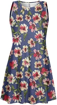 Летен мини фустан, цветен шема отпечатен преголем о-врат камизол замав Покријте ги летните фустани за летни фустани MIDI