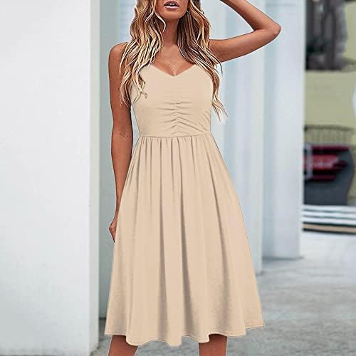 Проточни фустани за жени, женски модни летни летни ленти печатени фустан без ракави на вратот