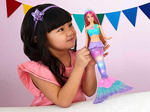 Барби Dreamtopia Кукла, Сирена Играчка Со Вода Активирани Светлината Опашка, Розова-Шарени Коса &засилувач; 4 Шарени Светлината