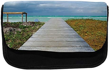 Случајна кутија за молив на плажа, кубанско крајбрежје Дива природа, торба со молив со ткаенини со двоен патент, 8,5 x 5,5, повеќебојни