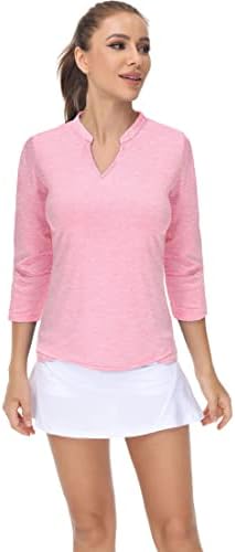 Trendimax Women 2 Pack Golf Polo кошули 3/4 ракав V врат upf50+ Брзо сув тениски тренинг врвови кошули