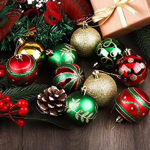 MCEAST 24 парчиња Божиќни украси за топки за сликање и сјајни приврзоци за новогодишни елки, распрскувани декоративни чамци во 8 обрасци за украси