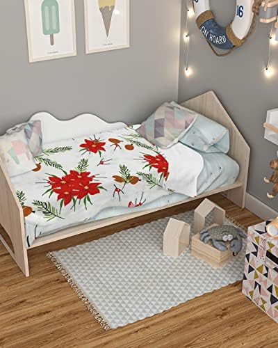Бебе ќебиња за момчиња од унисекс, девојчиња, Божиќни цвеќиња со цвеќиња Супер меки расадници ќебиња кадифен фланел бело кревет ќебе 50 x60.