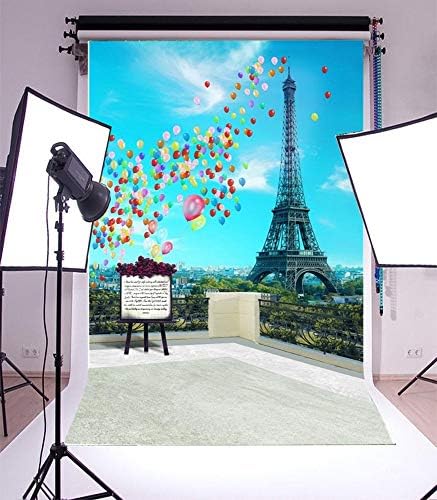 8x10ft Познат Обележје Франција Париз Позадина За Забава Шарени Балони Ајфеловата Кула Сцена Сино Небо Свадба Деца Бебе Портрет Позадина