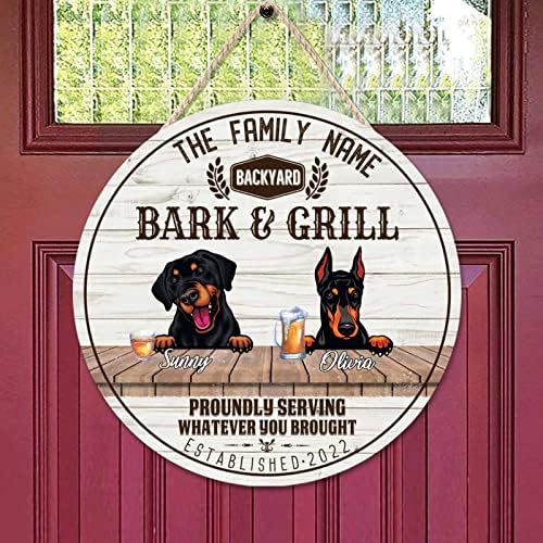 Mesllings Bark & ​​Grill Proundly Serving што и да донесовте знак на врата од дрво, поделено служејќи го wallидот што виси знак за знак,