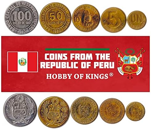 8 Монети Од Перу / Перуанска Колекција На Монети 1 5 10 20 50 Сантимос 1 2 5 Нуевос | Циркулирани 1991-2000 | Ловоров Венец | Колибри