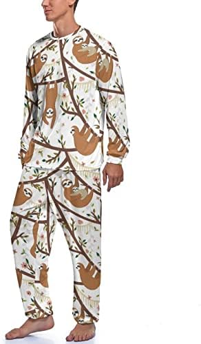 Смешни Мрзливи Машки Пижами Комплет Долги Ракави Облека За Спиење Сет Пјс За Домашно Патување Во Спалната Соба