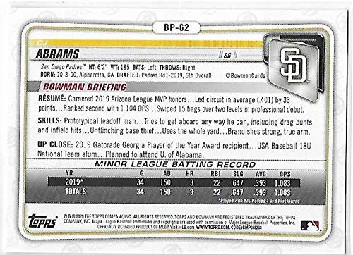 2020 Bowman Properces BP-62 CJ Abrams San Diego Padres RC RC Rookie MLB Baseball Trading Card