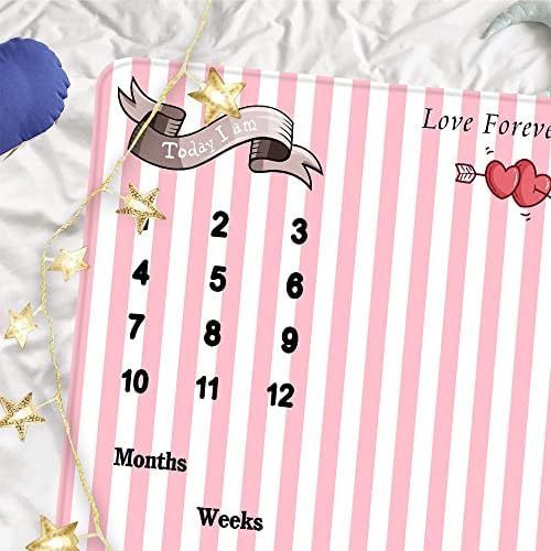 Qicaiyun Baby Milestone Vickete Girl, Pink Baby месечно ќебе, ќебе за пресвртница за бебиња за фотографии од раст 48'''x48