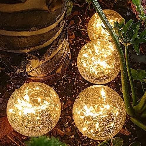 Томекс 2 пакет соларни градинарски светла, испукана стаклена топка водоотпорна топла бела предводена за украси на отворено, патека