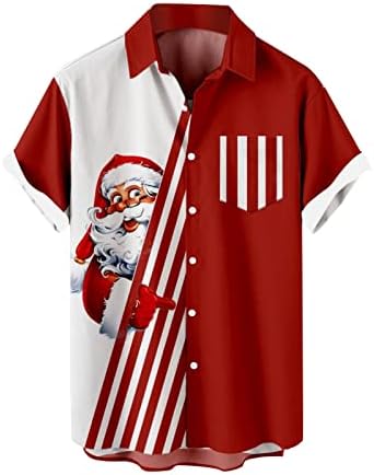 Божиќна кошула на Зддо за мажи Хавајски опуштено копче за кратки ракави со кратки кошули надолу со кошули Дедо Мраз и ирвас