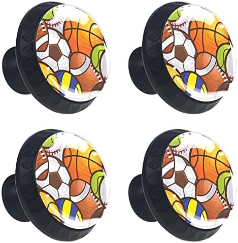 Крајдо рачно насликана фудбалска кошаркарска шема за фиоки за фиоки 4 парчиња тркалезно копче за кабинети со завртки погодни за