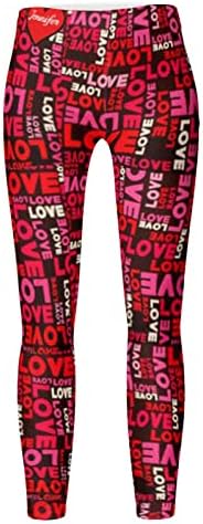 Хелеги за в Valentубени за жени печати со срцева јога со високи половини, кои трчаат меки четкани атлетски спортски панталони за атлетски