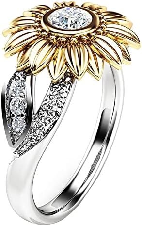 Муизирана женска двојна тона сребрена цветна прстен круг дијамант-злато сончоглед Денот на вineубените подарок за вineубените украси
