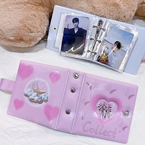 Runrayay 40 џебови од 3 инчен мини фото албум со Snap, Pink Love Heart Hollow Kpop Фотокард држач за книги и картичка за име за камера Fujifilm