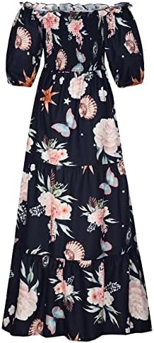 Lutенски летен бохо цветен принтричен миди фустан ракав од рамото замотан со течен фустан од партијата на плажа А-линија
