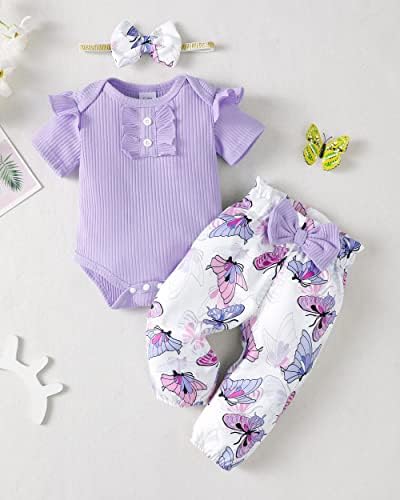 Облека за девојчиња од новороденче Ренотеми, облеки за новороденчиња, облеки од ромпер, врвни цветни панталони, облеки