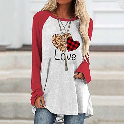 Женски обичен џемпер со долги ракави со долги ракави, графички кошули со пулвер, обичен леопард/карирана печатена тунична врвови