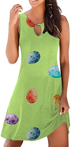 Велигденски фустан за печатење со јајца за жени секси клучеви без ракави без ракави 2023 летен обичен мини фустан за патувања за плажа