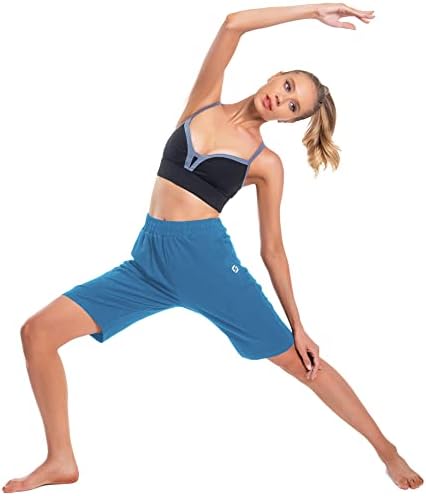 S Spowind Women'sенски Бермуда шорцеви долга памучна пот плети шорцеви со џебови дневна атлетска вежба за вежбање на коленото
