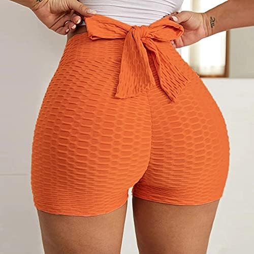 Beuu Јога шорцеви за жени цврста боја со висока половината на половината, врзани затегнати хеланки јога тренингот кратки панталони панталони