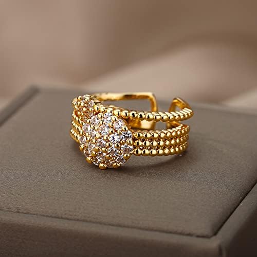 Ојлма циркон круг Отворени прстени за жени кристално злато прсти прилагодлив прстен за венчавки за вineубените накит-89923