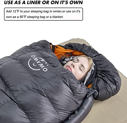 ОМВМО 50 ° F Поларно руно торбичка за спиење и патни листови за возрасни, додава 12 ° F во вреќата за спиење, совршен за кампување во хотел.
