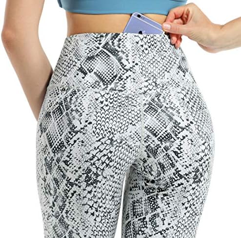 Voeons Печатени панталони за јога за жени кои вежбаат хеланки со џебови со висока половината контрола на стомакот Атлетик спандекс компресија
