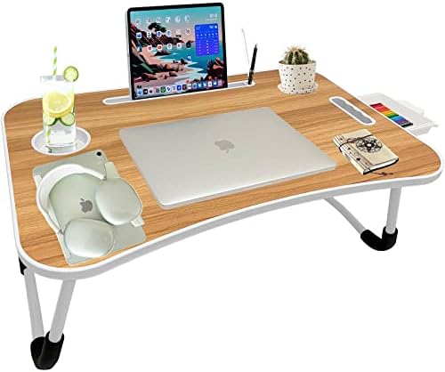 ЛАП биро за лаптоп, преносен лаптоп штанд за кревет, држачи за чаши, биро за домашни канцеларии со преклопни нозе за кревети за кревети XXL