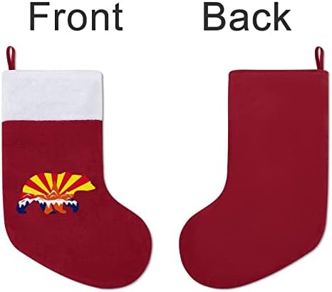 Државно знаме на Аризона, мечка планински божиќни чорапи за порибување со кадифен камин што виси за Божиќно дрво