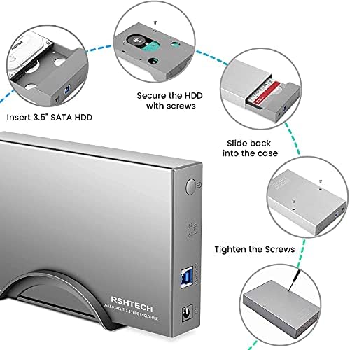 RSTECH 3.5 инчен Алуминиум SATA Хард Диск Комплет + Алуминиум 4 Порта Ултра Тенок USB 3.0 Податоци Центар