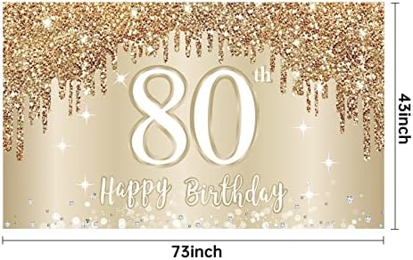 Среќен 80-Ти Роденден Банер Позадина Украси За Жени, Злато Бело 80 Роденден Знак Партија Материјали, Осумдесетгодишниот Роденден Фото Кабина