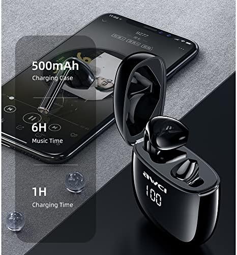 AWEI T28P Безжични ушни уши Bluetooth во уво Слушалки за мала тежина Вграден микрофон, IPX6 водоотпорен, LED слушалки за приказ на
