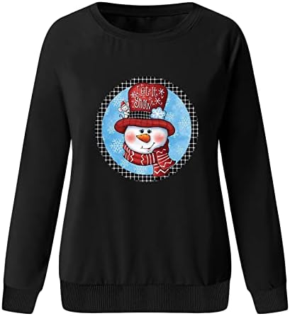 Beuu обични лабави пријатни топли врвови на екипаж за џемпери за жени 2022 Божиќ симпатична снежна печати со долги ракави маици
