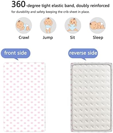 Розови полкови точки со тематски вграден креветче за креветчиња, стандарден душек за креветчиња, вграден лист ултра мек материјал-бебешки креветчиња за девојче ил