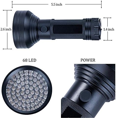 WJZXTEK UV Flashlight Black Light, Super Bright 68 LED најдобра моќна црна светлина фенерче 395Nm Ултравиолетово детектор на урина, фенерче