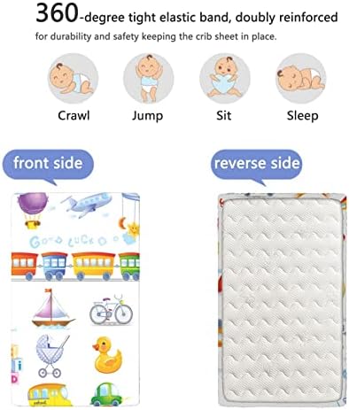 Расадник тематски опремени мини чаршафи за креветчиња, преносни мини креветчиња со меки дете за деца, вграден лист за бебиња за момчиња,