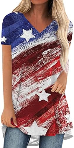 4-ти јули кошули жени во САД знаме лето кратки ракави со кошула o-врат starsвезди шарени лабави вклопени обични забавни кошули