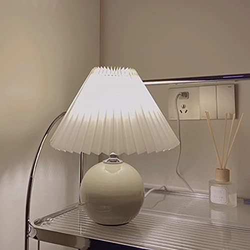 Rumays Retro Style Cute Pleated Table Lamp, жолта керамичка основа и бела плетена абажур