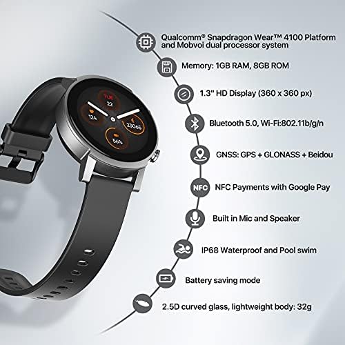 Ticwatch E3 Smart Watch Wear OS од Google For Men Women Plus 20mm жолта ширина Силиконски часовници за замена на часовникот E3 Fitness Tracker