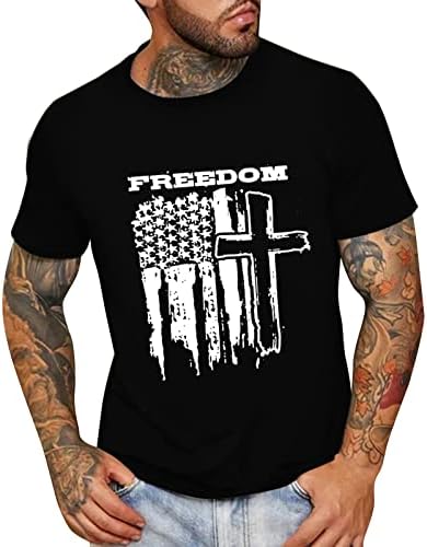 HDDK патриотски кратки ракави маици за мажи, лето американско знаме за слобода на слобода на екипаж, обичен лабав моден врв врвови