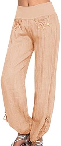 Lcziwo Постелни панталони за жени плус големина на панталони со високи половини широки нозе лабави долги палацо панталони со џеб