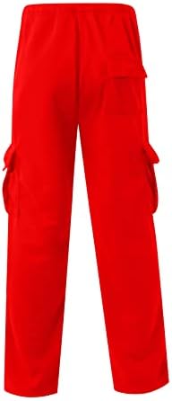 Машки панталони, карго -пантолони за масти со повеќе џебови Спорт цврста боја лабава панталона удобни џемпери