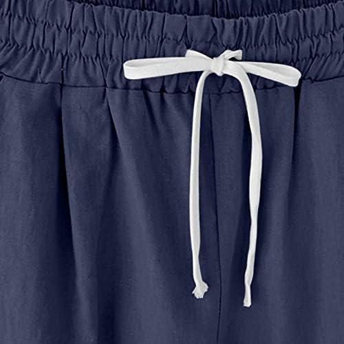 Постелни панталони за жени со цветни печати шорцеви женски панталони со должина на коленото удобни џемпери на дното на половината со џеб