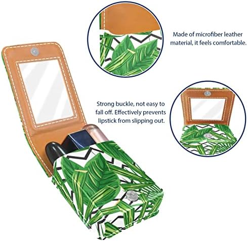 Тропски Лист Зелен Кармин Организатор Со Огледало Кармин Кутија За Складирање Носење Случај